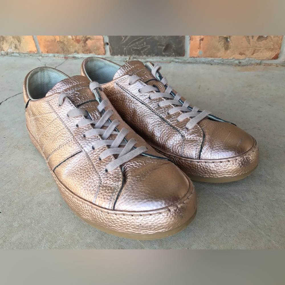 Anthropologie D.A.T.E. Rose Gold Sneakers Sz 10 Leather Metallic Tie Closure